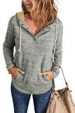 Heathered Print Button Snap Neck Pullover Hoodie