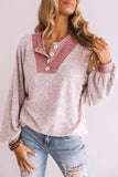 Button Contrast Puff Sleeve Blouse