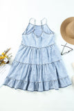 Sky Adjustable Straps Tiered Ruffle Denim Dress