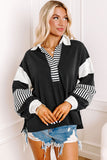 Sail Blue Striped Colorblock Patchwork Collar Sweatshirt