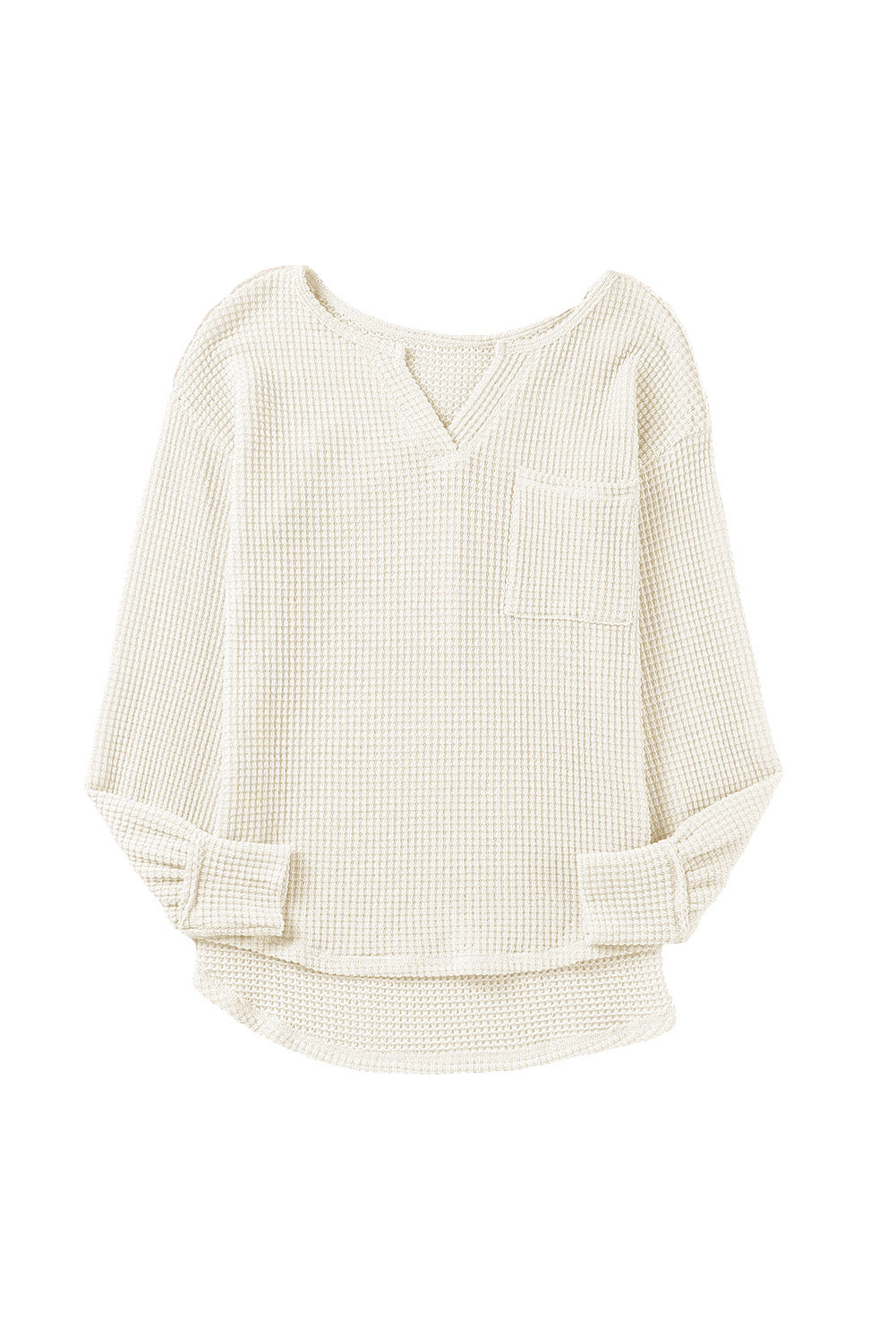 Waffle Knit Split Neck Pocketed Loose Top