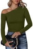 Asymmetrical Neckline Long Sleeve Knit Top