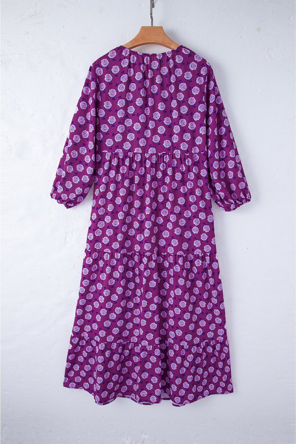 Robe longue violette imprimée bohème à manches bouffantes