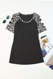 Leopard Color Block Cut Out Short Sleeve Top