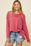 Striped Drop Shoulder Exposed Seam Long Sleeve Top