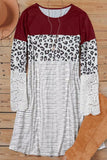 Striped Leopard Patchwork Lace T Shirt Dress