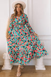 Bohemia Print V Neck Ruffle Long Sleeve Maxi Dress