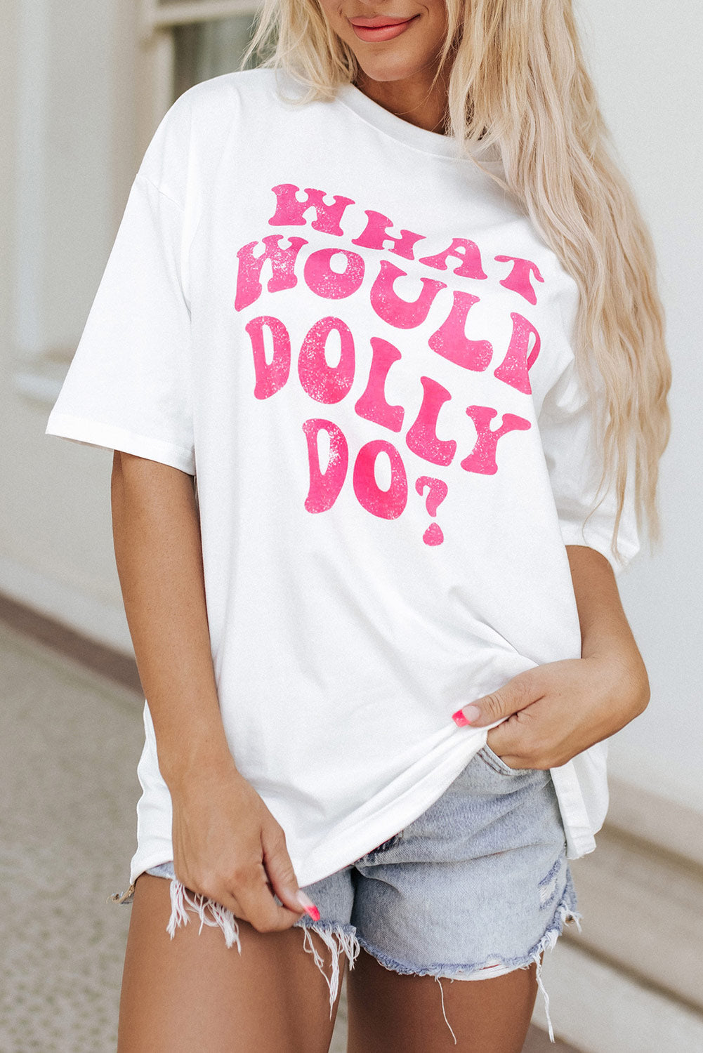 WHAT WOULD DOLLY DO Printed Boyfriend T Shirt