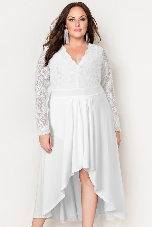 Plus Size High-Low Lace Contrast Evening Dress