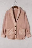 Veste ample boutonnée en daim rose Sherpa Patchwork