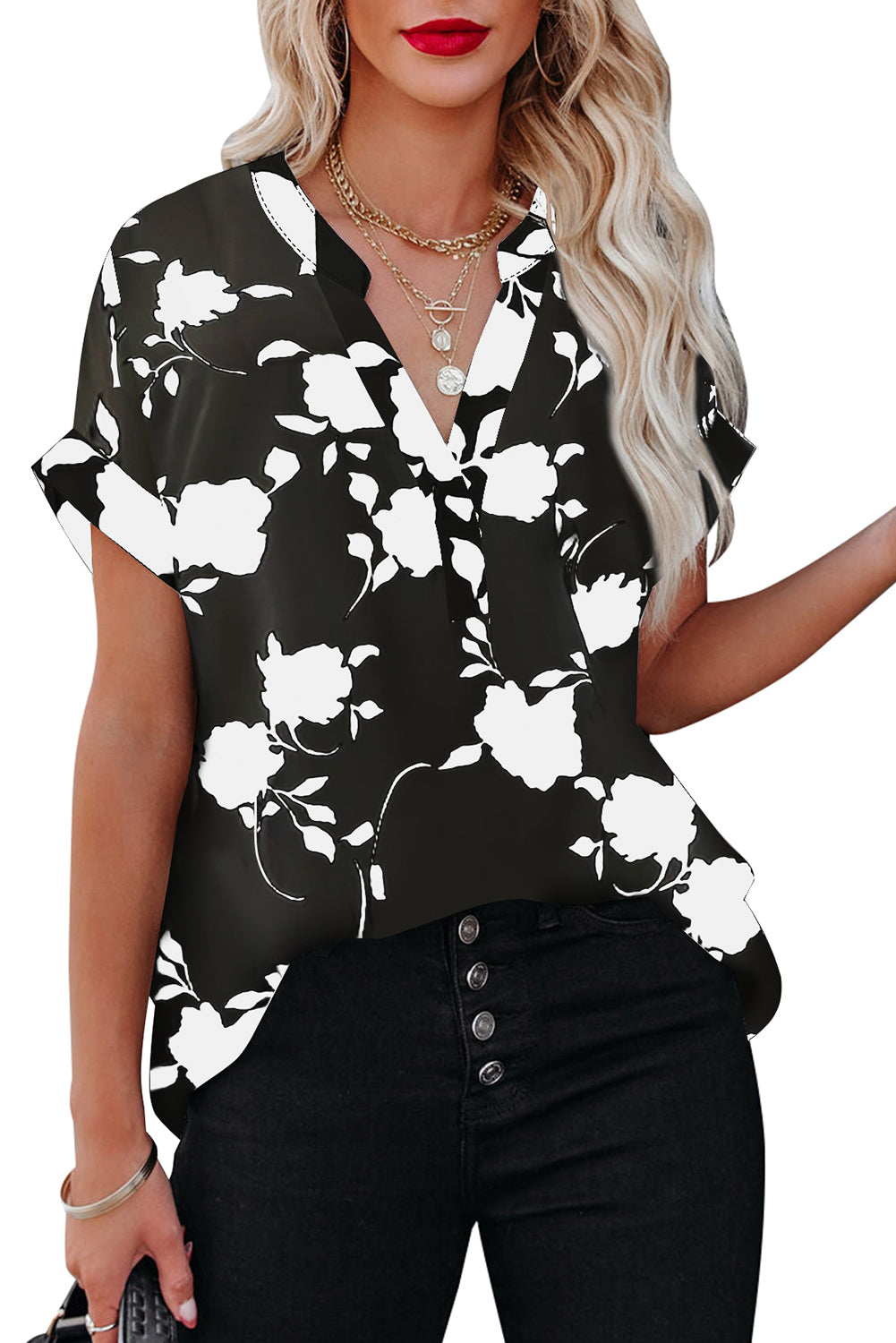 Apricot Floral Printed Short Sleeve Blouse