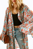 Boho Retro Floral Print Long Sleeve Oversized Kimono