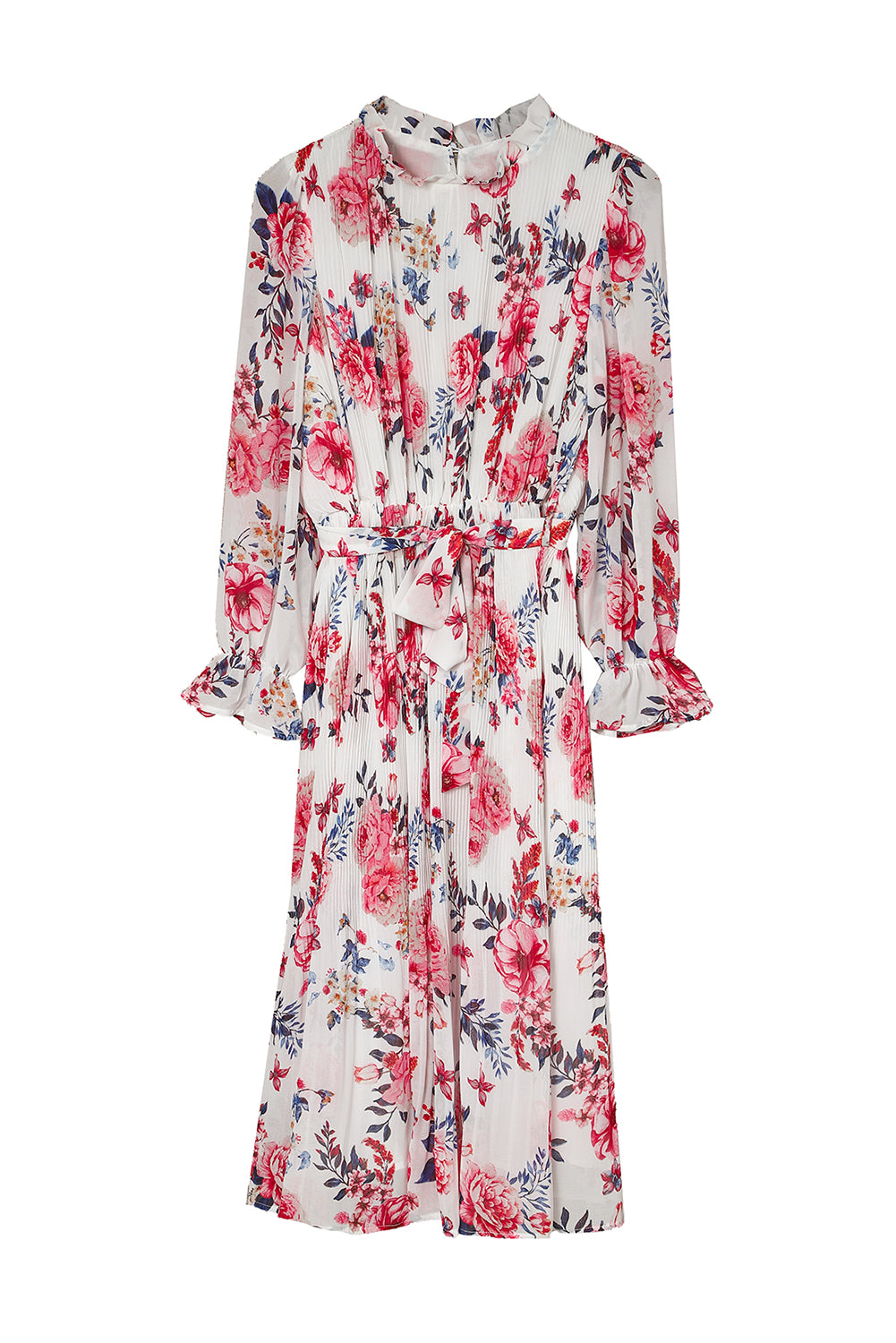 Floral Print Puffy Sleeve Ruffled Midi Dress