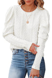 Solid Color Puffy Sleeve Textured Knit Top