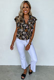 Floral Print Ruffle Drawstring V Neck Blouse