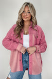 Veste sherpa rose avec poche à rabat boutonnée et color block