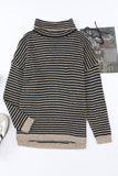 Khaki Striped Turtleneck Loose Sweater