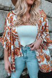 Draped Paisley Print Open Front Overlay Top with Ruffles