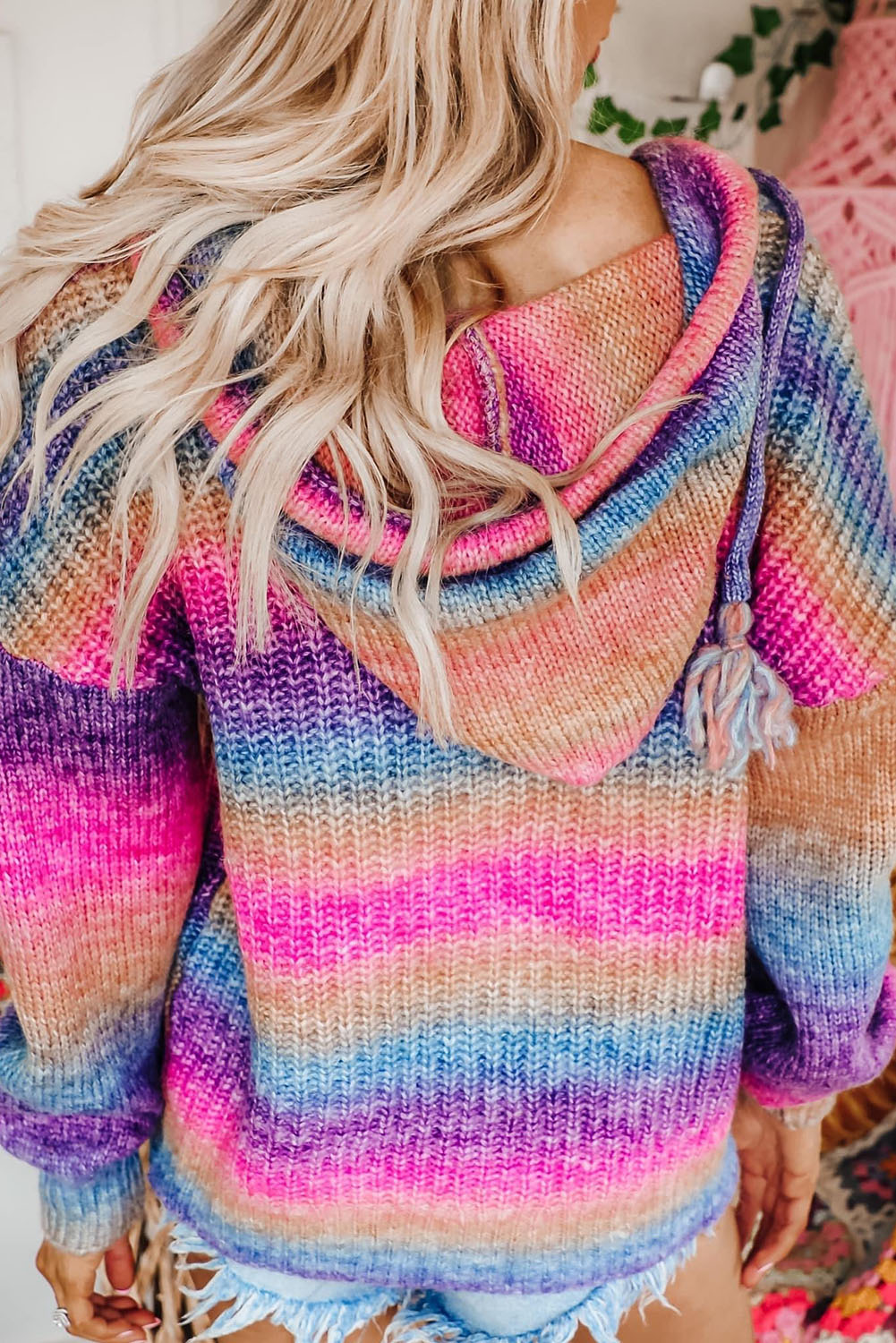 Pull à capuche multicolore ombré avec poche kangourou