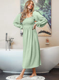 Green Smoked Flounce Sleeve Textured Empire Waist Maxi Dress