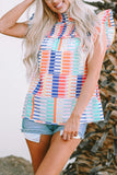 Striped Print High Neck Flutter Top