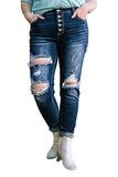 Medium Wash Button Fly Distressed Plus Size Jeans