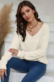 Ribbed Knit V Neck Sweater