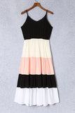 Color Block Sleeveless V Neck Long Dress