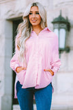 Smocked Cuffed Striped Boyfriend Shirt with Pocket