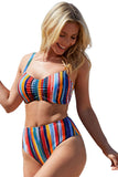 Striped Print Ruched Padded Bikini Swimsuit