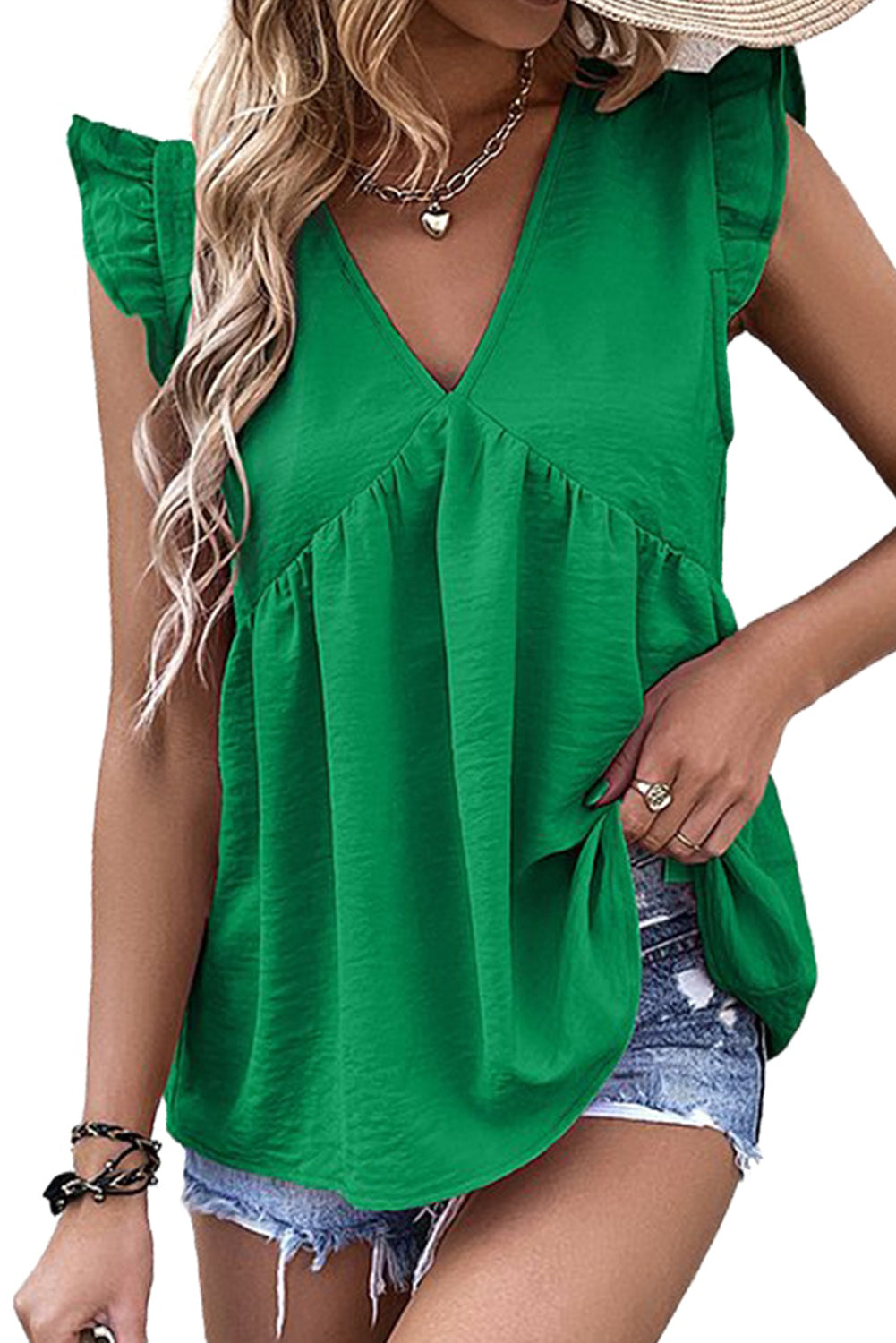 V Neck Flutter Sleeveless Top