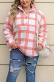 Plus Size Tunic Plaid Sherpa Henley Sweatshirt