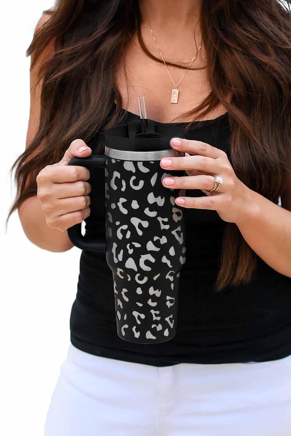 Leopard Print 40OZ Stainless Steel Portable Cup with Handle