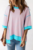 Orange Stripe Oversized Contrast Trim Exposed Seam High Low T Shirt