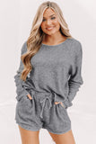 Long Sleeve Top and Drawstring Shorts Lounge Set