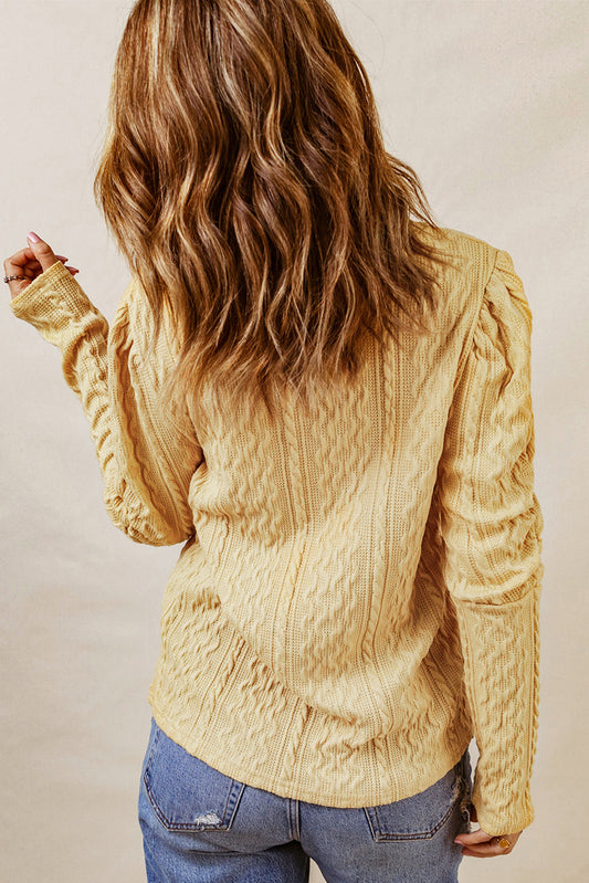 Solid Color Puffy Sleeve Textured Knit Top