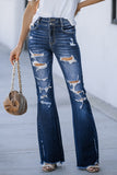 Distressed High Waist Flared Jeans