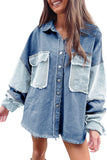 Color Block Frayed Patchwork Oversize Denim Jacket