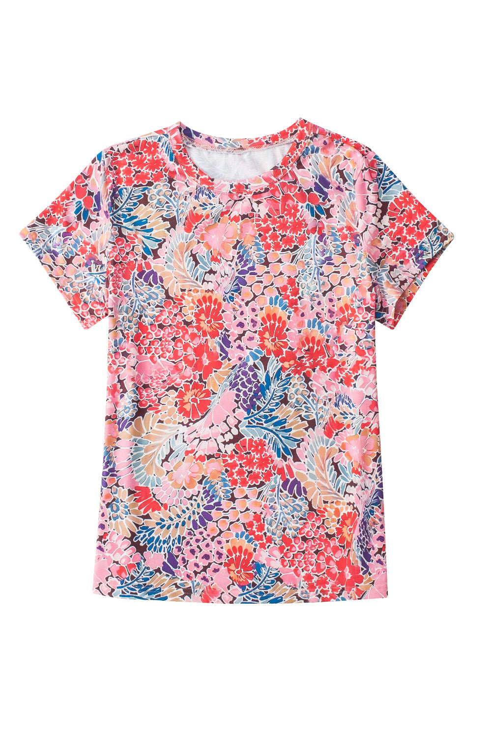 T-shirt floral coupe slim à manches courtes rouge