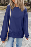 Navy Blue Plain Drop Shoulder Crewneck Pullover Sweatshirt