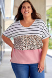 Striped Leopard Color Block Plus Size T-Shirt