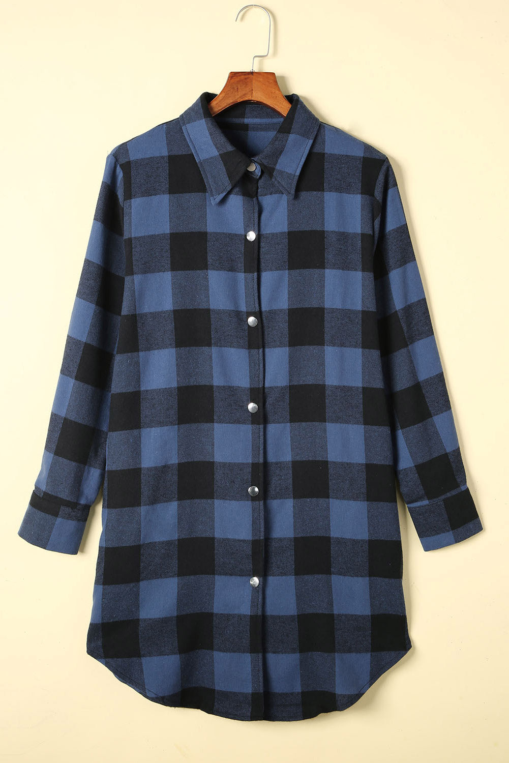 Brown Turn-down Collar Plaid Shirt Coat