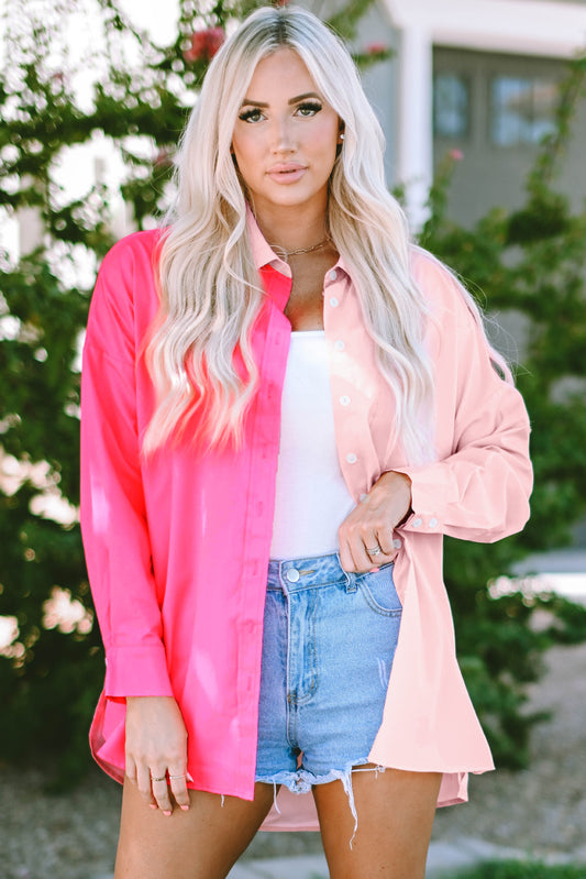 Color Block Patchwork Oversized Shirt