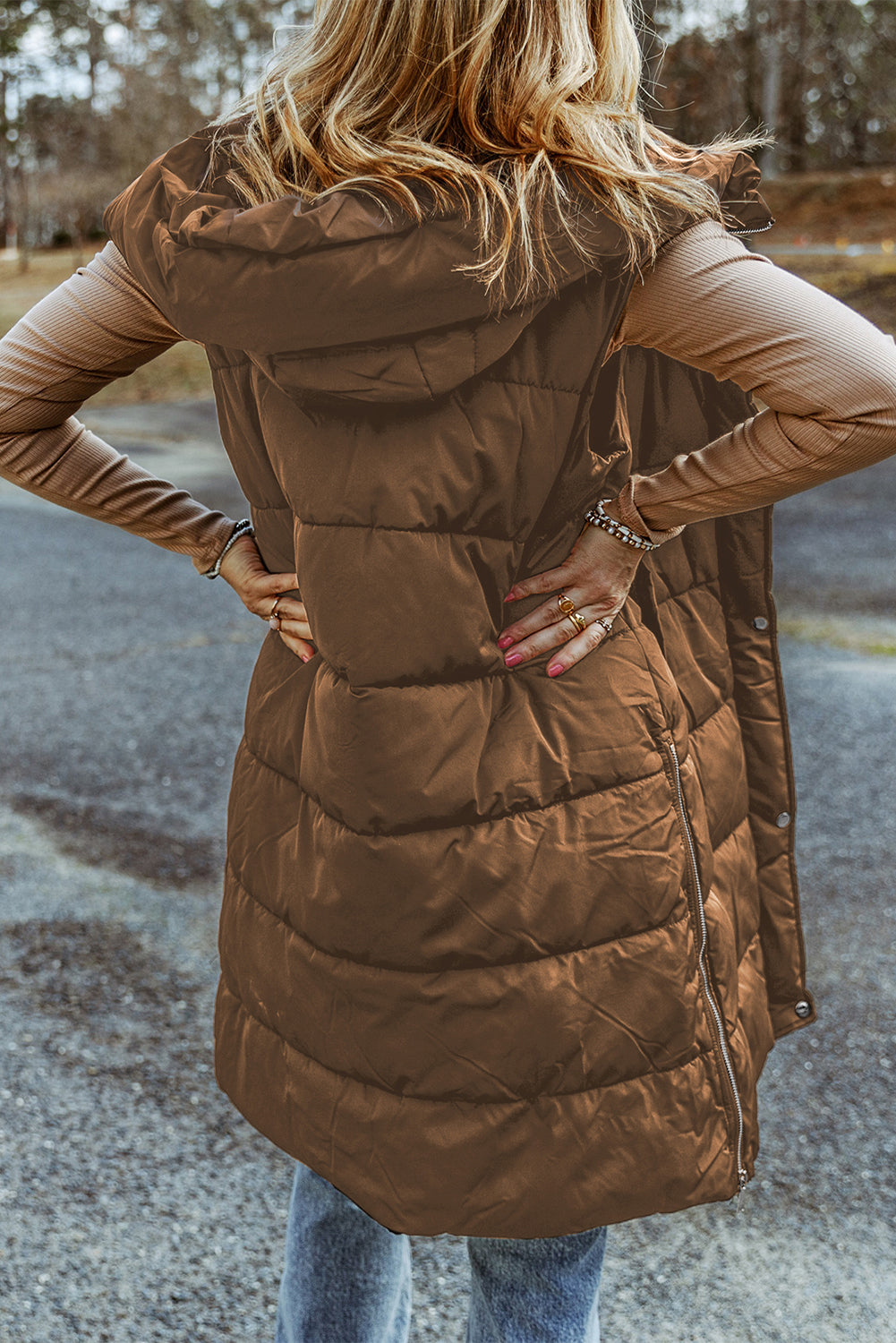 Manteau long matelassé à capuche noir