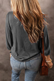 Medium Grey Solid Color 3/4 Sleeve Round Neck Blouse