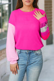 Rose Waffle Knit Color Block Patchwork Drop Shoulder Top