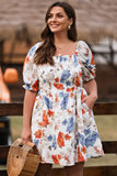 Floral Smocked Flared Plus Size Dress