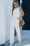 Striped Print Pocketed Sleeveless Jumpsuit