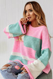 Colorblock Drop Shoulder Bell Sleeve Sweater