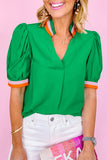 Carrot Colorful Trim V Neck Short Sleeve Blouse